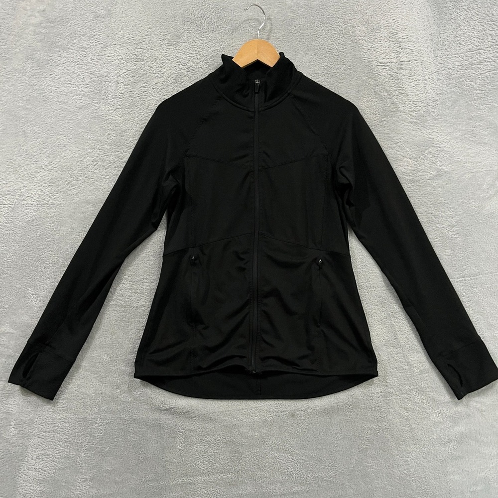 C9 By Champion Track‎ Jacket Womens Medium Black Stretch Ribbed Panel Full Zip